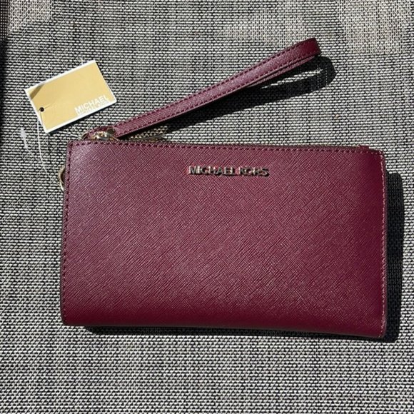 Michael Kors Handbags - Michael Kors Jet Set Travel Large Double Zip Wristlet Wallet Dark Cherry Leather